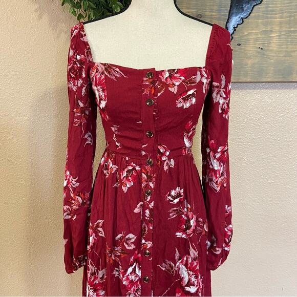 NWOT Lulus Total Perfection Burgundy Floral Print Tie-Back Midi Dress - Picture 3 of 11